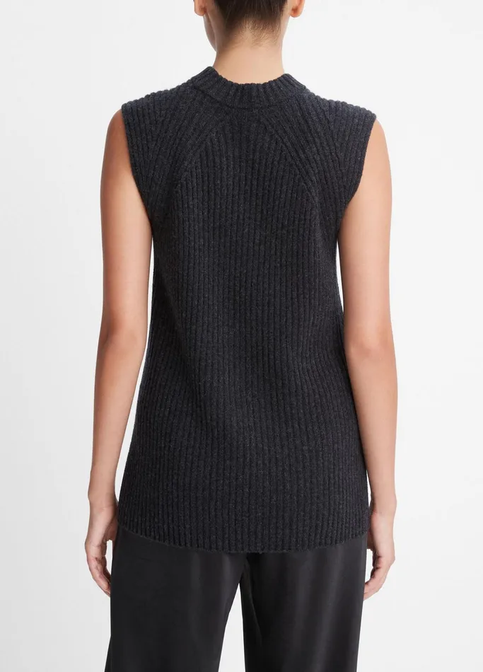 Vince Sweaters Women Ribbed Wool And Cashmere Sleeveless Tunic Sweater Heather Charcoal