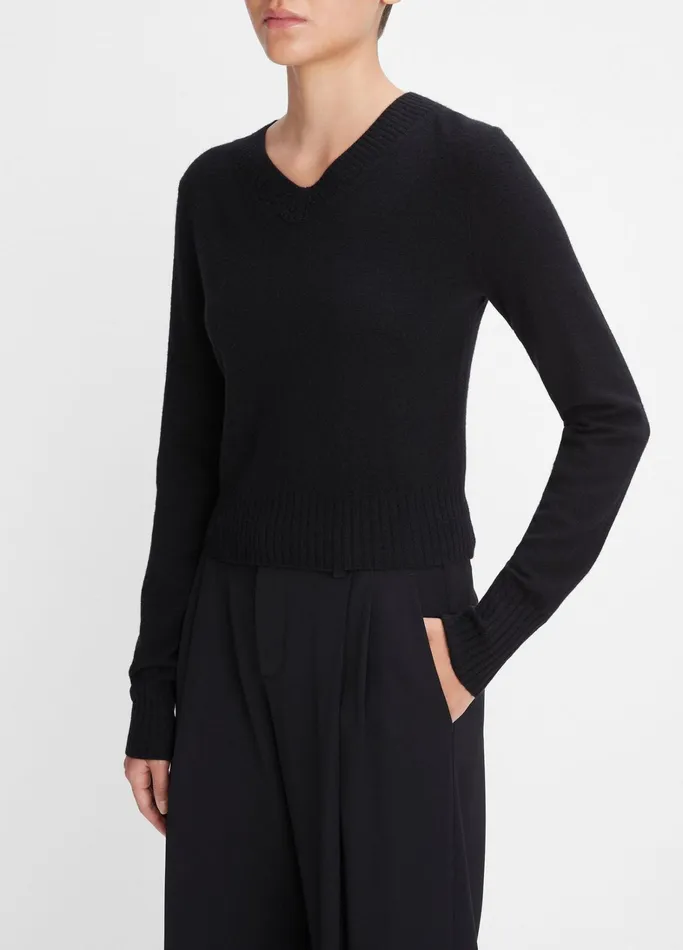 Vince Sweaters Women WoolBlend Cropped VNeck Pullover Black