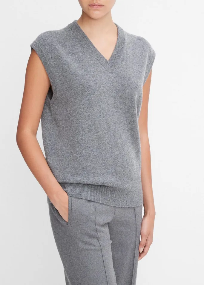 Vince Sweaters Women WoolBlend VNeck Sweater Vest Heather Flint