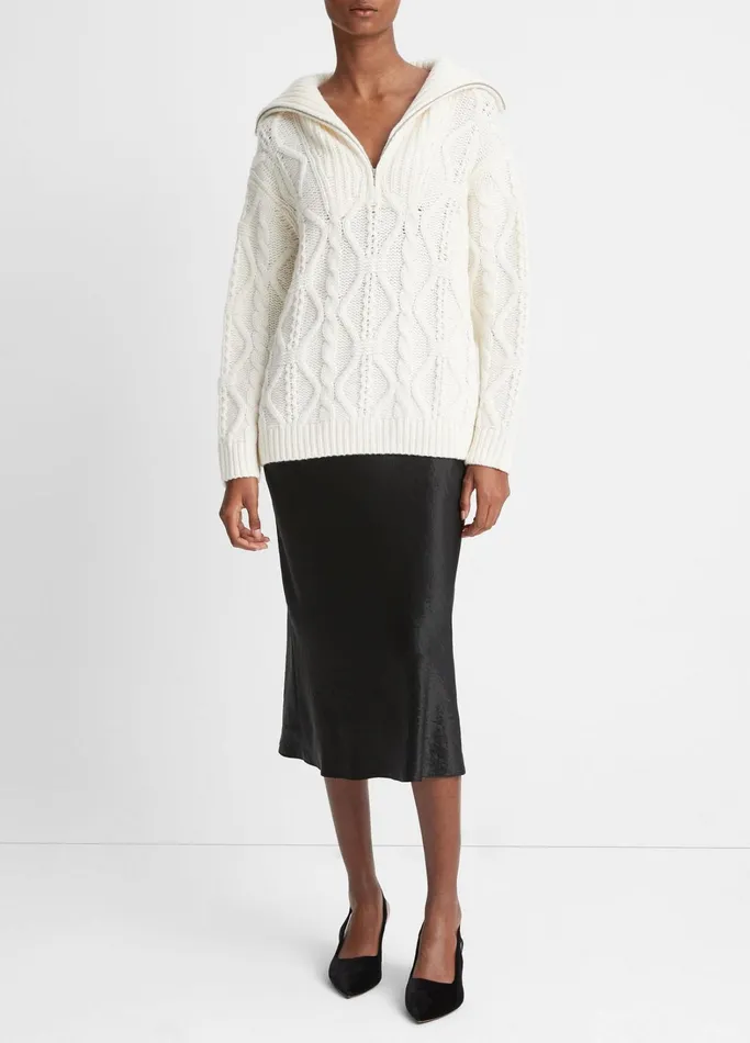 Vince Sweaters Women Wool Cable HalfZip Pullover Off White