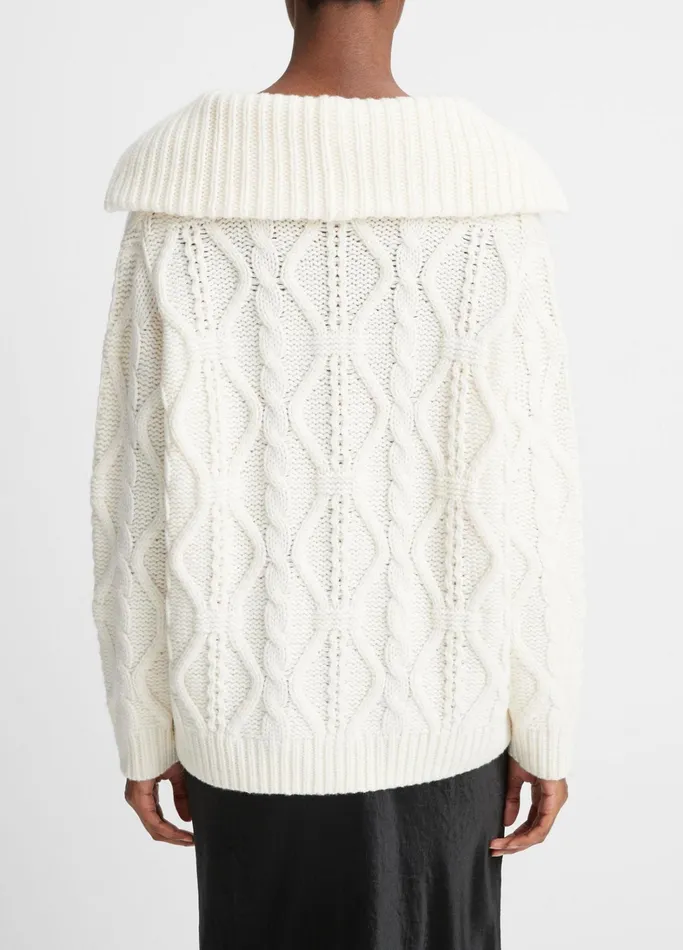 Vince Sweaters Women Wool Cable HalfZip Pullover Off White