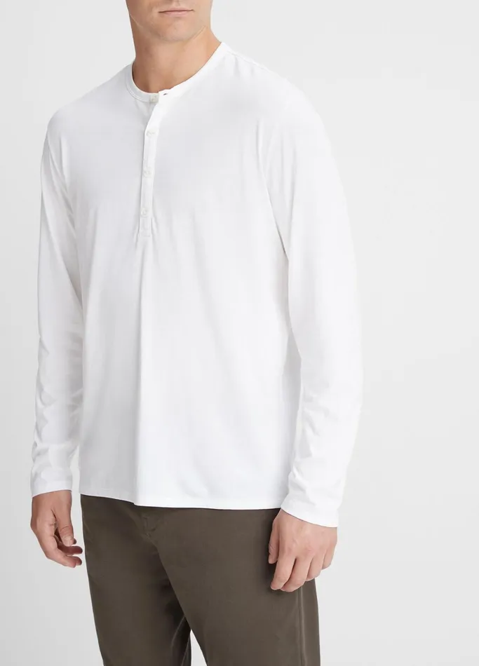 Vince TShirts and Polos Men Pima Cotton LongSleeve Henley Optic White