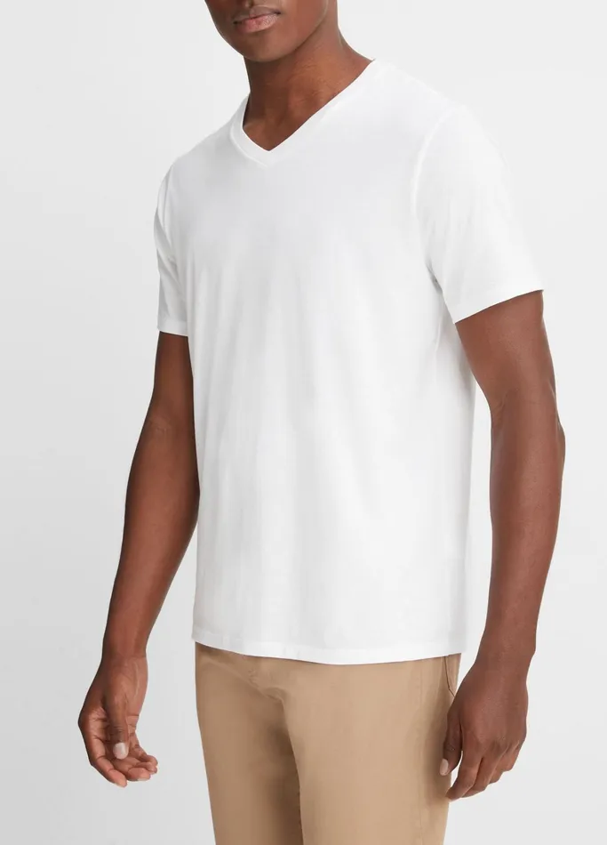 Vince TShirts and Polos Men Pima Cotton VNeck TShirt Optic White