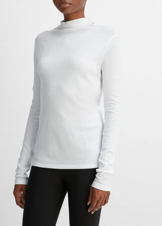 Vince TShirts Women Essential Long Sleeve Turtleneck Optic White