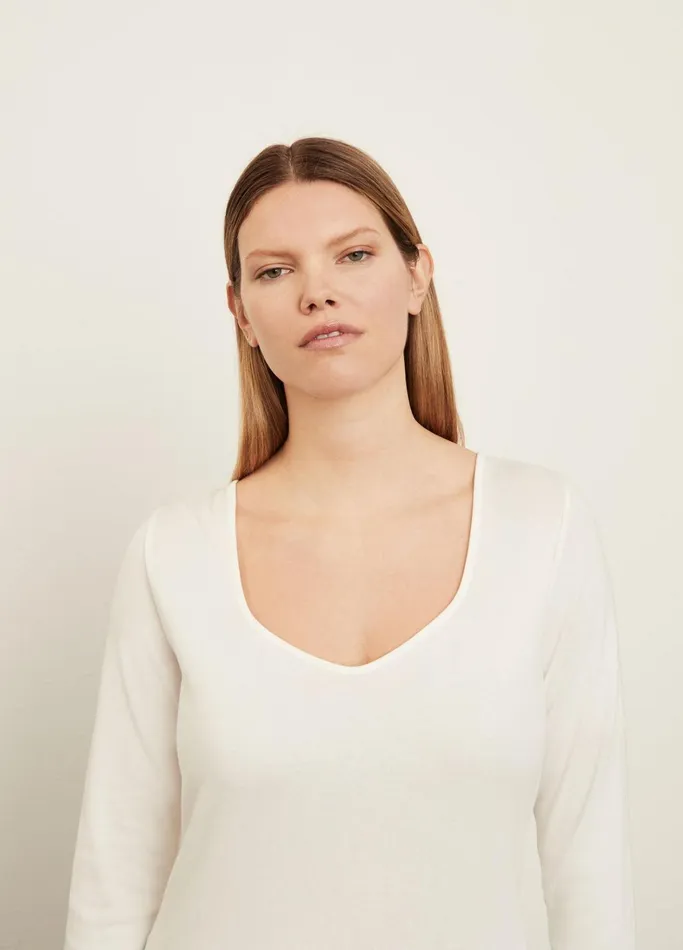 Vince TShirts Women SweetheartNeck Long Sleeve TShirt Off White