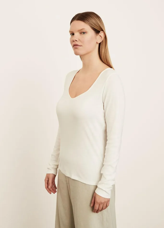 Vince TShirts Women SweetheartNeck Long Sleeve TShirt Off White