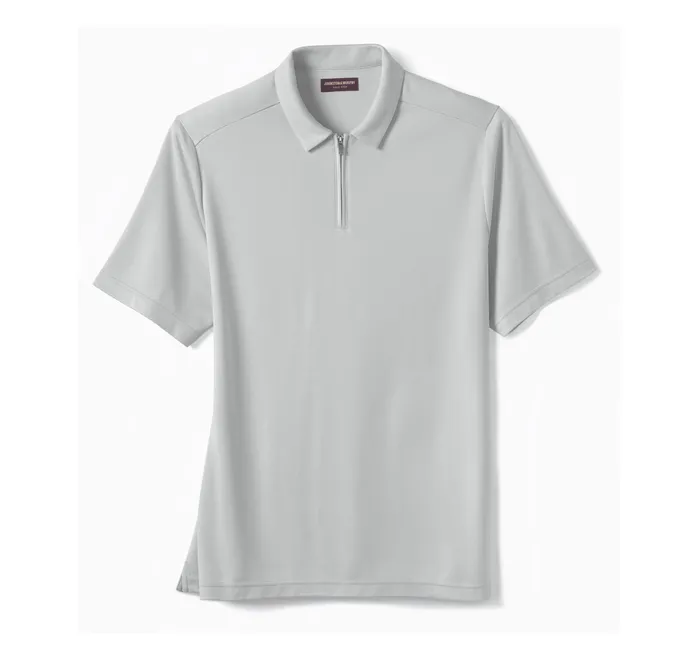 Vintage Birdseye Zip Polo Light Gray Men Polos and Tees Johnston and Murphy
