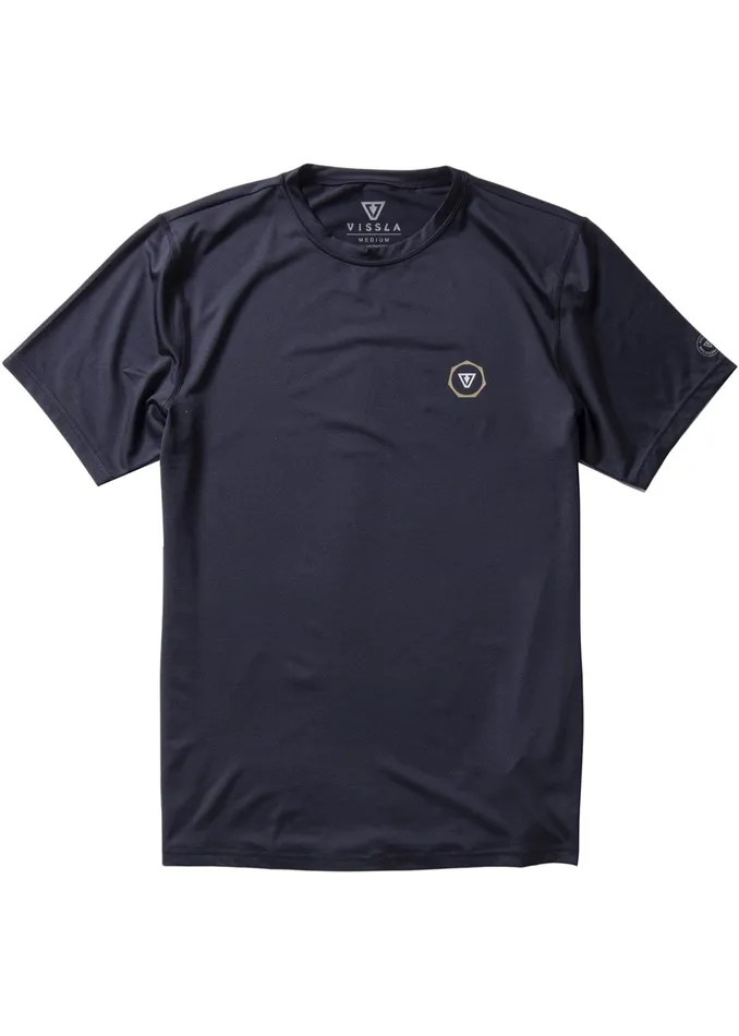 Vissla Wetsuit Tops and Lycra Men Easy Seas Eco Short Sleeve Lycra Rash Guard Black