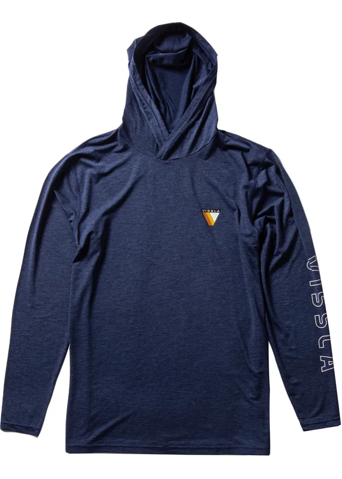 Wetsuit Tops and Lycra Men Twisted Eco Hooded Long Sleeve Lycra Rash Guard Dark Navy Heather Vissla
