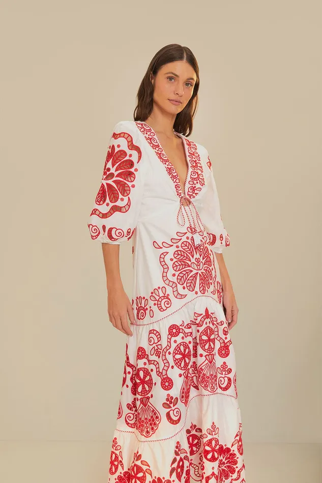 White Richelieu V Neck Maxi Dress Women Farm Rio Maxi Dresses