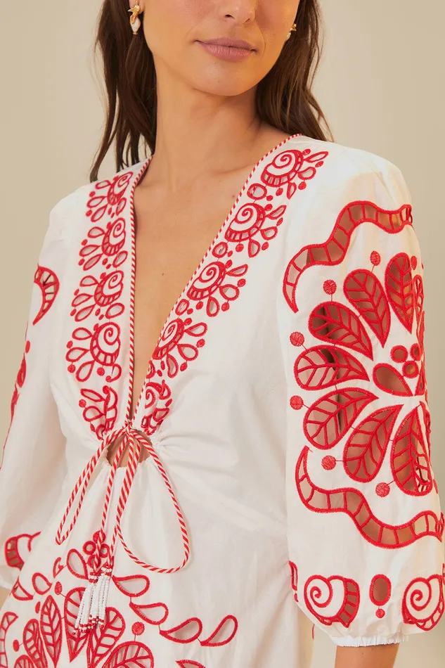 White Richelieu V Neck Maxi Dress Women Farm Rio Maxi Dresses