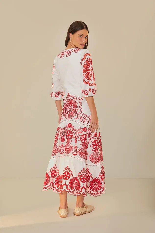 White Richelieu V Neck Maxi Dress Women Farm Rio Maxi Dresses