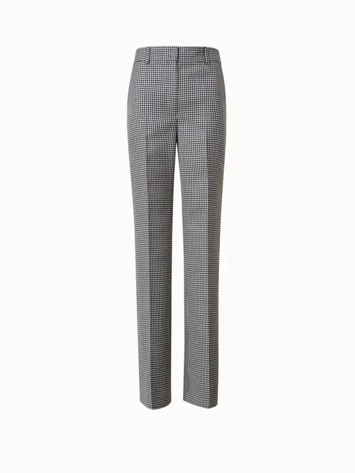Wide Straight Leg Vichy Pants In Wool DoubleFace Blackecru Women Akris Pants