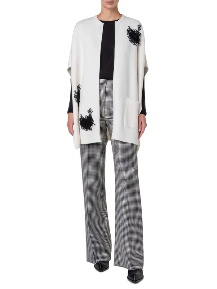 Wide Straight Leg Vichy Pants In Wool DoubleFace Blackecru Women Akris Pants