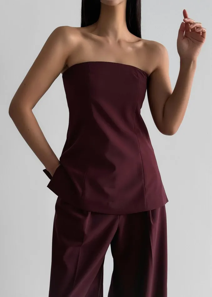 Women Abbie Strapless Top 8211 Burgundy The Frankie Shop Tops