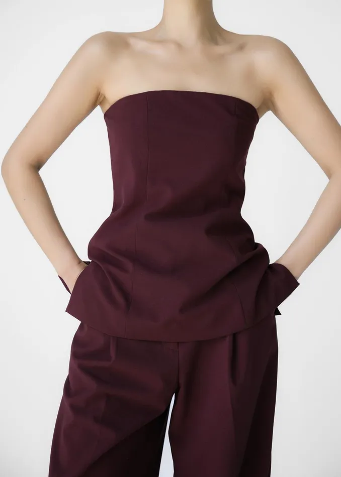 Women Abbie Strapless Top 8211 Burgundy The Frankie Shop Tops