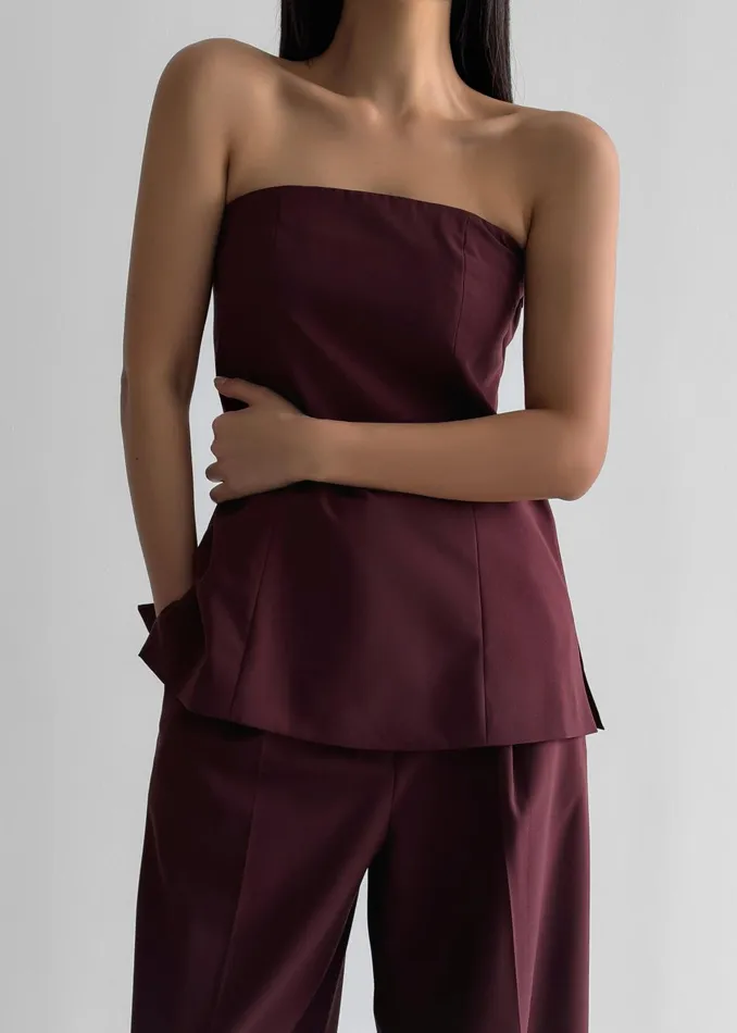 Women Abbie Strapless Top 8211 Burgundy The Frankie Shop Tops