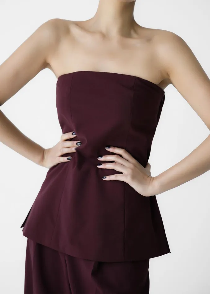 Women Abbie Strapless Top 8211 Burgundy The Frankie Shop Tops