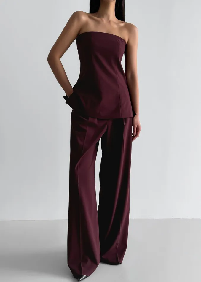 Women Abbie Strapless Top 8211 Burgundy The Frankie Shop Tops