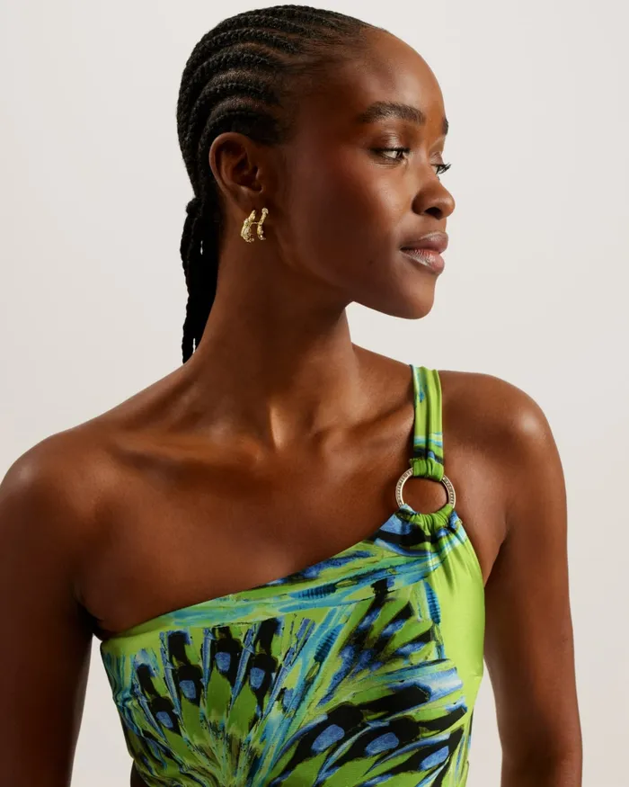 Women ALFIEEA 8211 Printed One Shoulder Cut Out Swimsuit Lime Ted Baker Swimwear and Beachwear