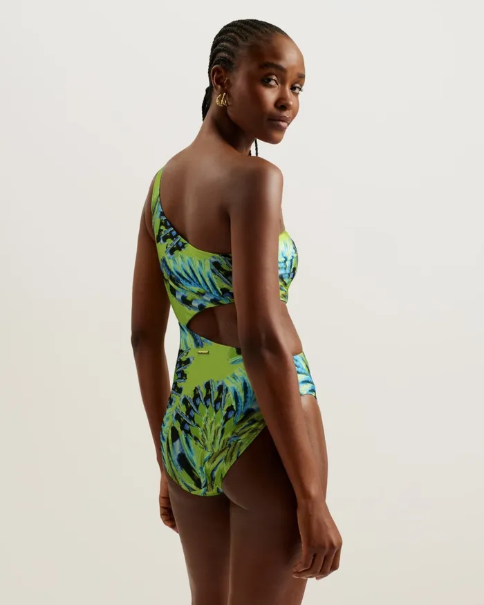 Women ALFIEEA 8211 Printed One Shoulder Cut Out Swimsuit Lime Ted Baker Swimwear and Beachwear