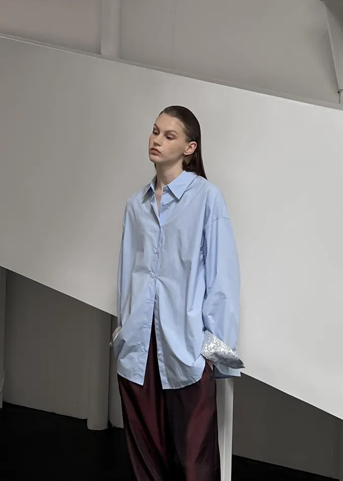Women Aniston Button Up Shirt 8211 Sky The Frankie Shop Tops