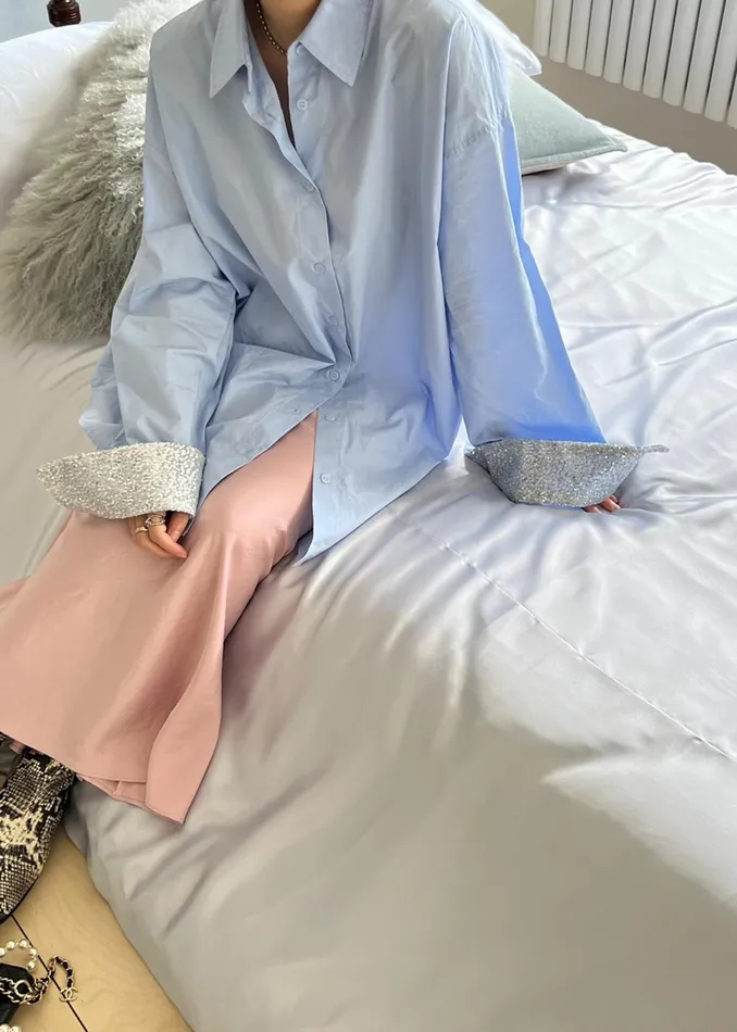 Women Aniston Button Up Shirt 8211 Sky The Frankie Shop Tops