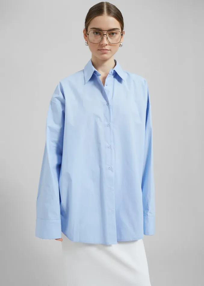 Women Aniston Button Up Shirt 8211 Sky The Frankie Shop Tops