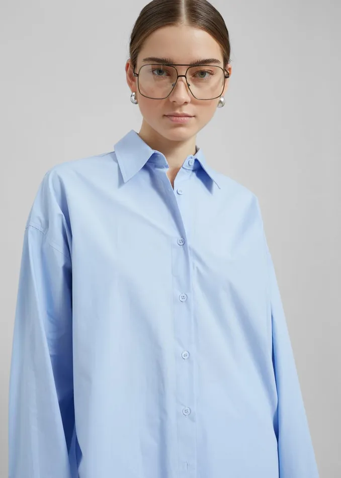 Women Aniston Button Up Shirt 8211 Sky The Frankie Shop Tops