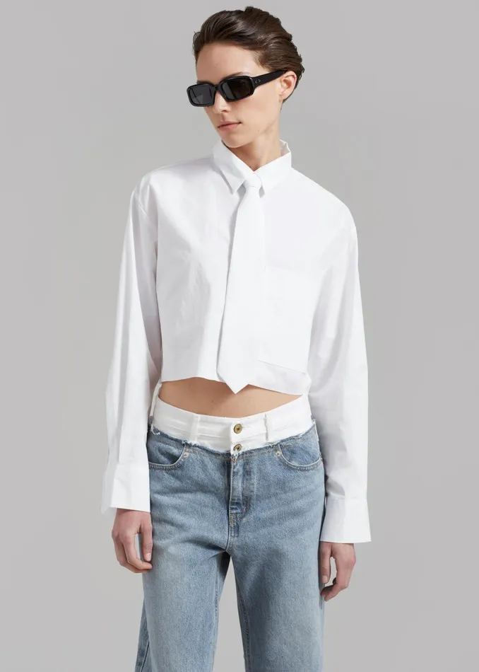 Women Annie Necktie Shirt 8211 White The Frankie Shop Tops