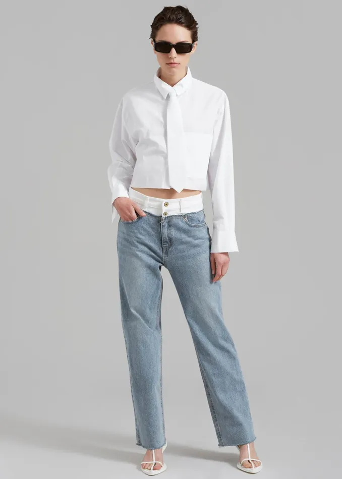 Women Annie Necktie Shirt 8211 White The Frankie Shop Tops