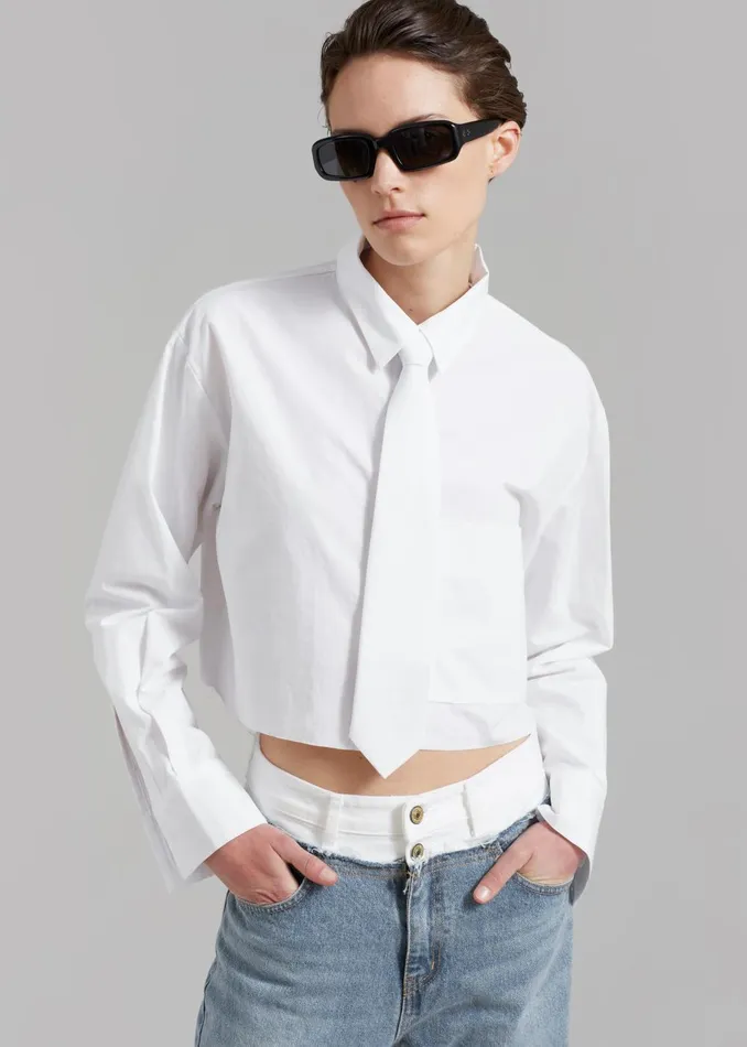Women Annie Necktie Shirt 8211 White The Frankie Shop Tops