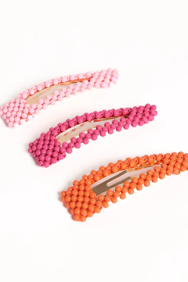 Women Billie 3 Pack Hair Clips 8211 PinkOrange PinkOrange Hair Accessories petalandpup