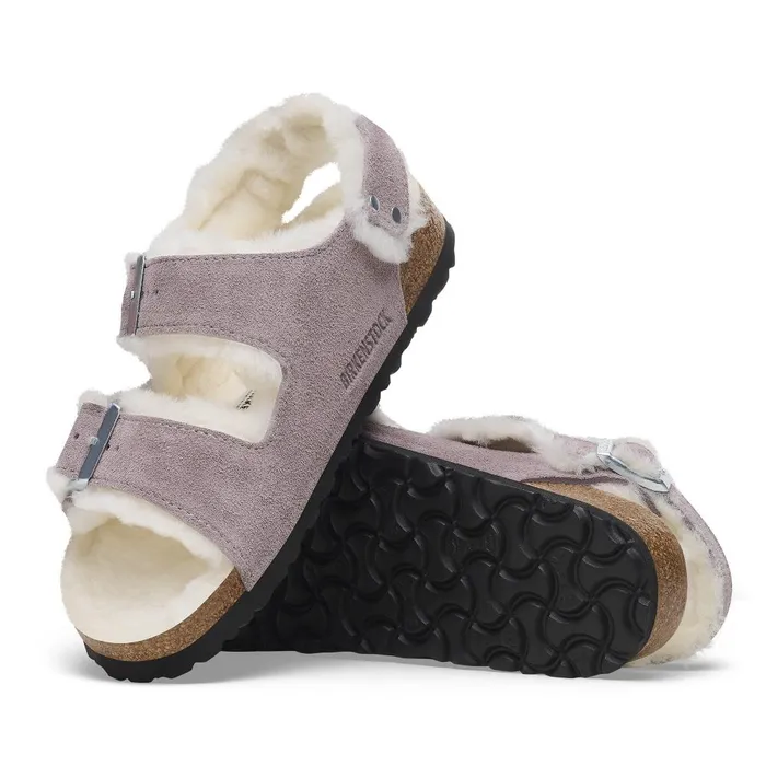 Women Birkenstock BackAnkleStrap Milano Suede Shearling Faded Purple