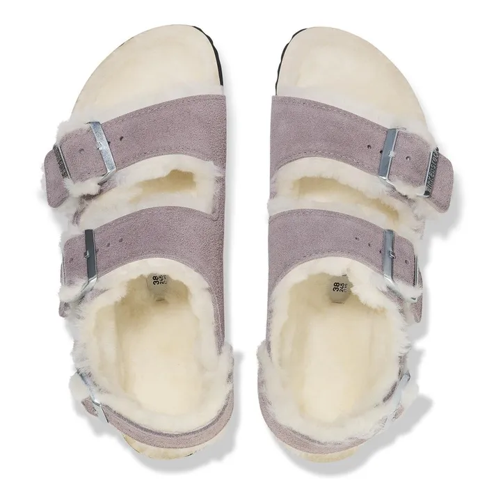 Women Birkenstock BackAnkleStrap Milano Suede Shearling Faded Purple
