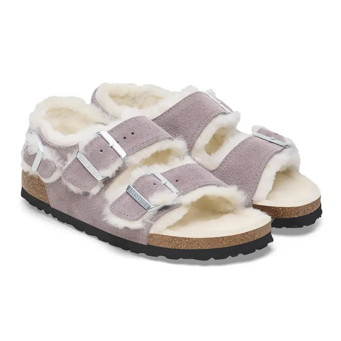 Women Birkenstock BackAnkleStrap Milano Suede Shearling Faded Purple