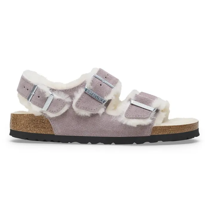 Women Birkenstock BackAnkleStrap Milano Suede Shearling Faded Purple