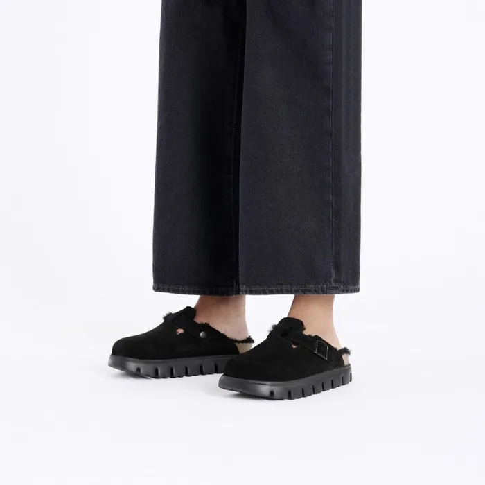 Women Birkenstock Clogs Boston Chunky Shearling Black