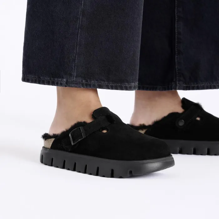 Women Birkenstock Clogs Boston Chunky Shearling Black
