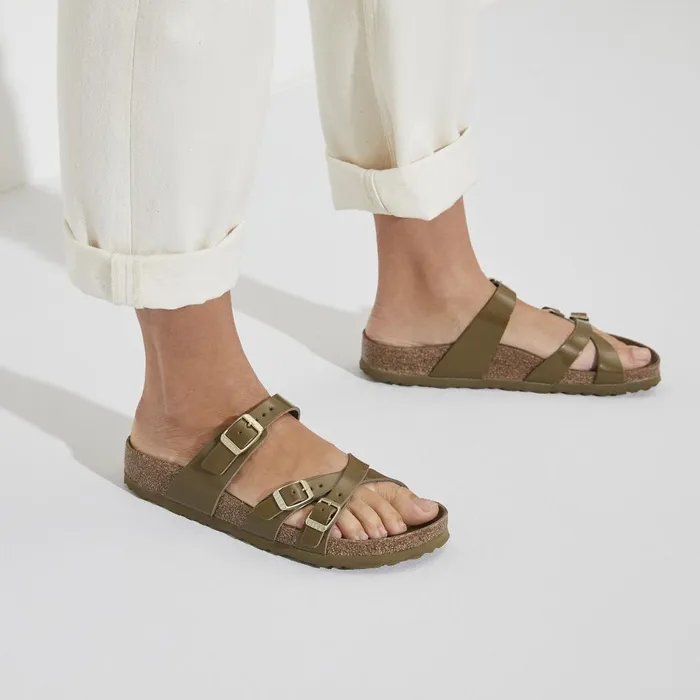 Women Birkenstock MultiStrap Franca High Shine Mud Green