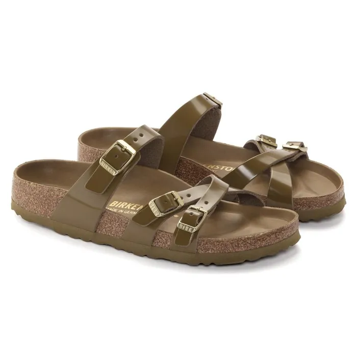 Women Birkenstock MultiStrap Franca High Shine Mud Green