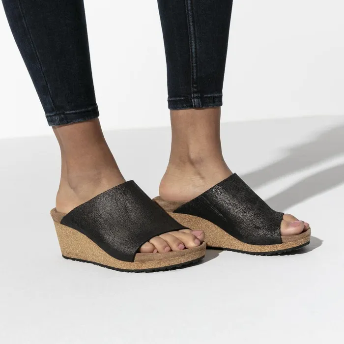 Women Birkenstock OneStrap Namica Washed Metallic Antique Black