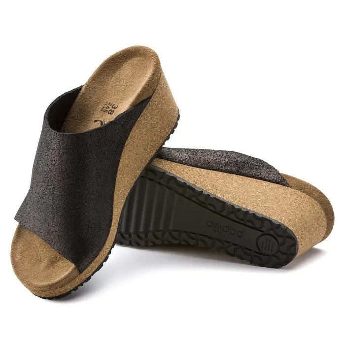 Women Birkenstock OneStrap Namica Washed Metallic Antique Black