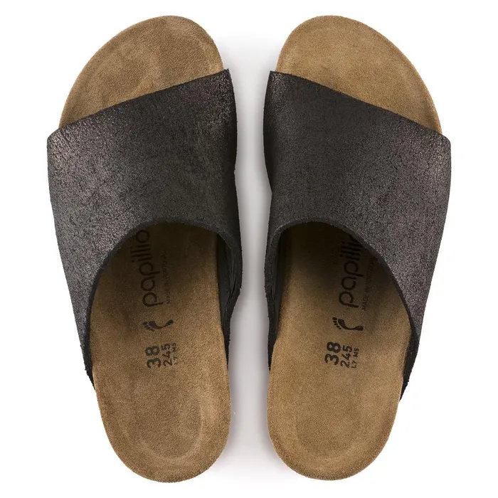 Women Birkenstock OneStrap Namica Washed Metallic Antique Black
