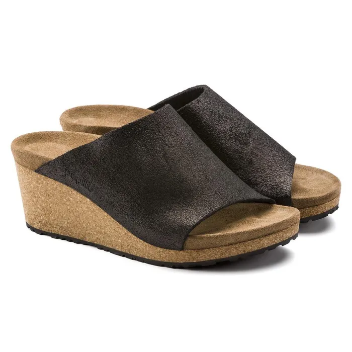 Women Birkenstock OneStrap Namica Washed Metallic Antique Black
