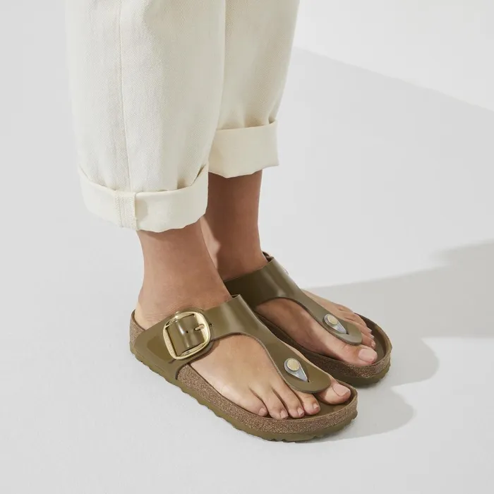 Women Birkenstock Thong Gizeh Big Buckle High Shine Mud Green