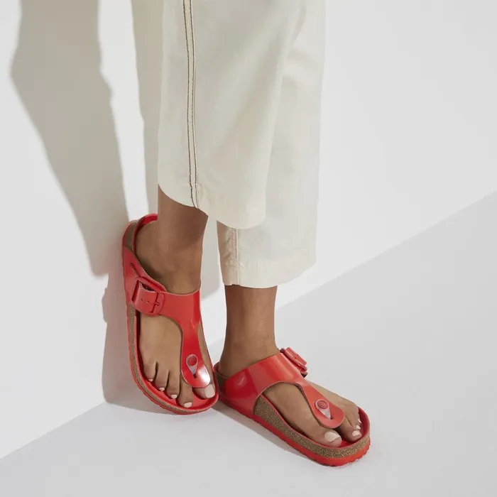Women Birkenstock Thong Gizeh Big Buckle High Shine Tomato