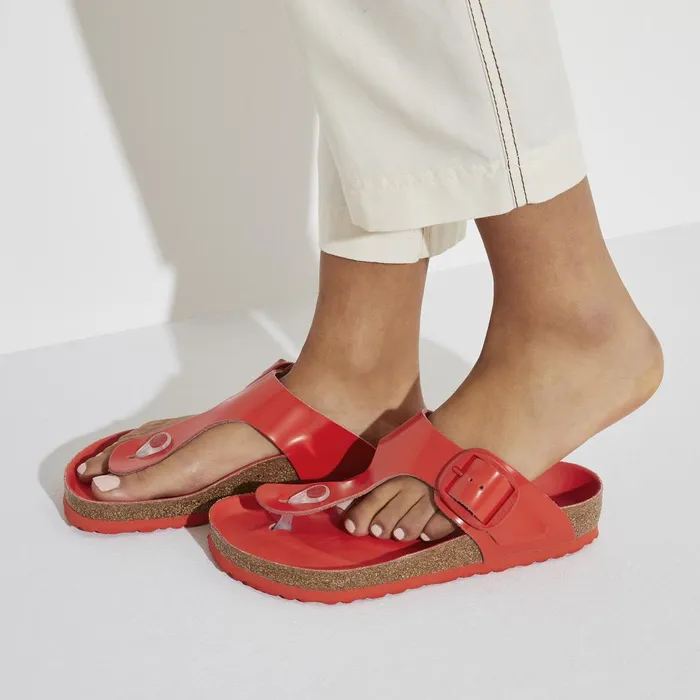 Women Birkenstock Thong Gizeh Big Buckle High Shine Tomato