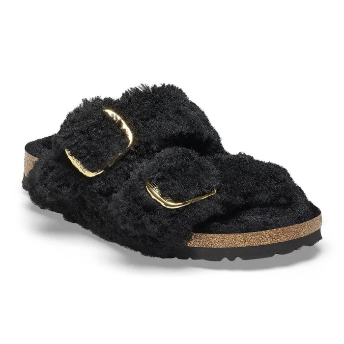 Women Birkenstock TwoStrap Arizona Big Buckle Black Gold