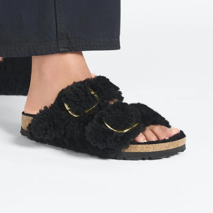 Women Birkenstock TwoStrap Arizona Big Buckle Black Gold